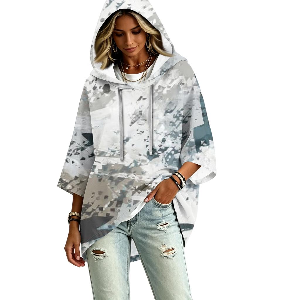 Damen lässiger Kapuzenpullover mit Camouflage-Print und Dreiviertelärm