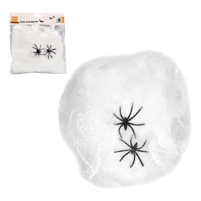 Stretchable Spider Web - Halloween - 20g - White Decoration - 2 Fake Spiders