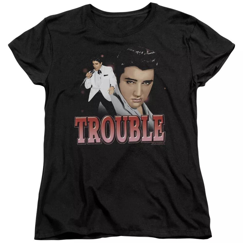 Elvis Trouble Women s 100% Cotton T-shirt Mens Tees Top 4XL