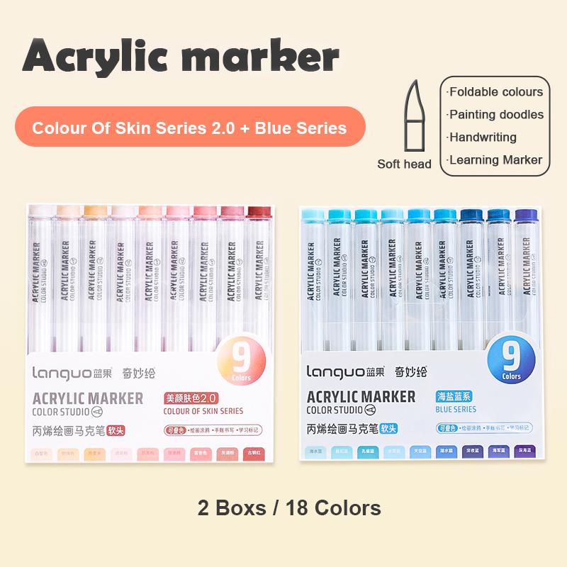 Languo Acrylic Marker Pen Soft Head Art Markers Painting Pen for Rock Painting Mug Glass Ceramic DIY Graffiti Acrylic Paint Pens