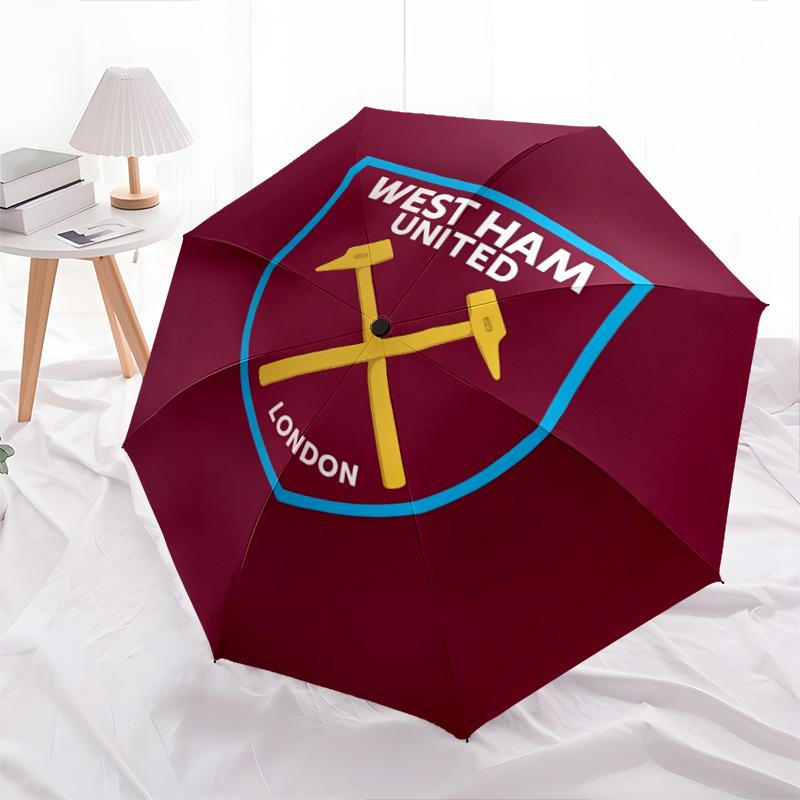 West Ham United FC pattern, automatic folding umbrella, portable and foldable design, 8 ribs, a Christmas or birthday gift.