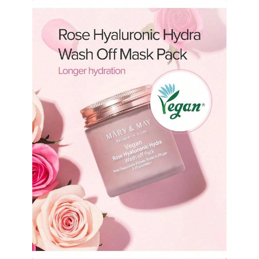 Mary&May Vegan Rose Hyaluronic Hydra Wash Off Mask 30ml Or 125ml - Cream Caly Mask For Moisturizing, Pore Purifying, Skin Softening - Korean Skincare