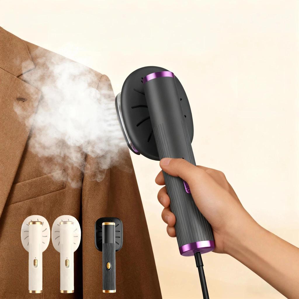 Portable Mini Steam Iron Fast Heating Dual Use Hanging or Flat Ironing for Home Travel Quick Touch-Up - Khaki Gray-Purple