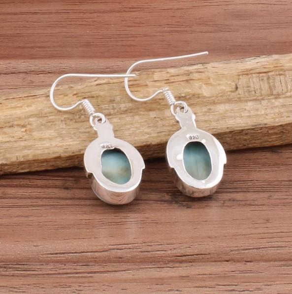 Natural Larimar Silver Earring, Oval Design Silver Earring, 925 Sterling Silver Earring, Oval Gemstone Earring, New Year Gift, Valentine's Day Gift,