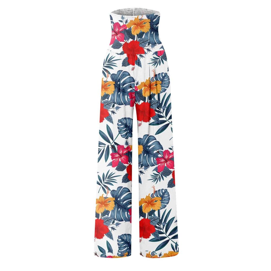 Women's Fashion High Waist Pants Women's Elastic Wide Leg Pants Casual And Comfortable Beach Slacks