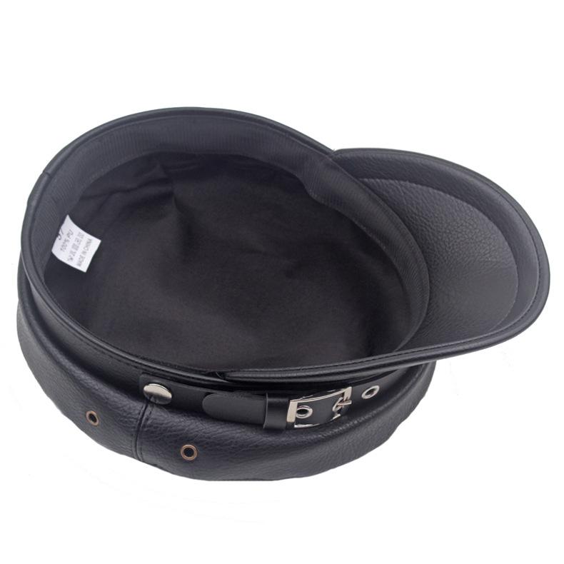 Leather Female Painter's Cap Autumn Winter Navy Cap Military Caps Captain Cap Flat Top Hat