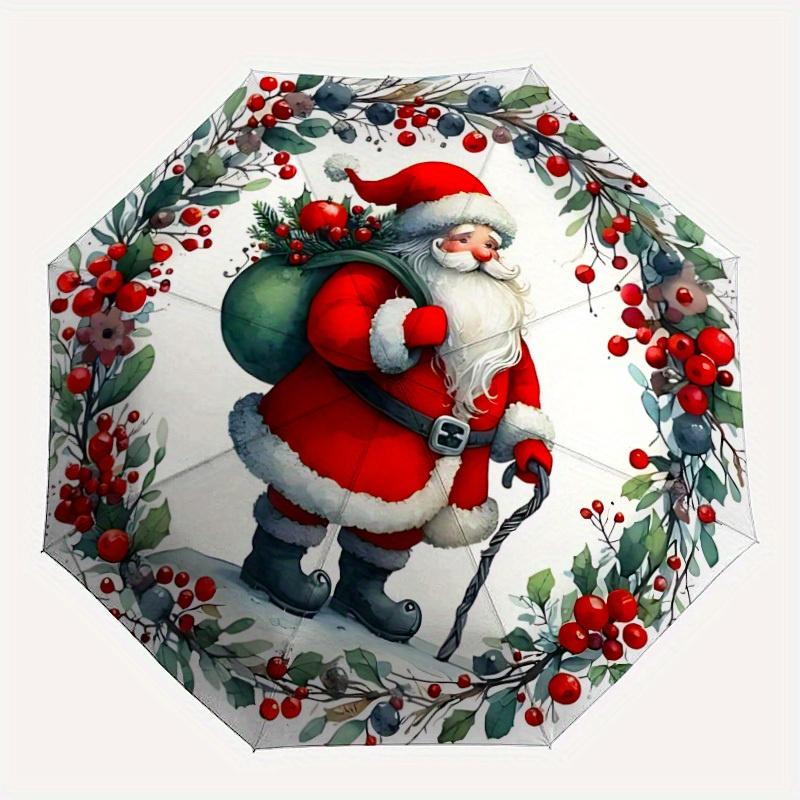 

1pc Christmas wreath Automatic Open/close Folding Umbrella, Compact Portable Travel Umbrella, Durable Construction yy250809145