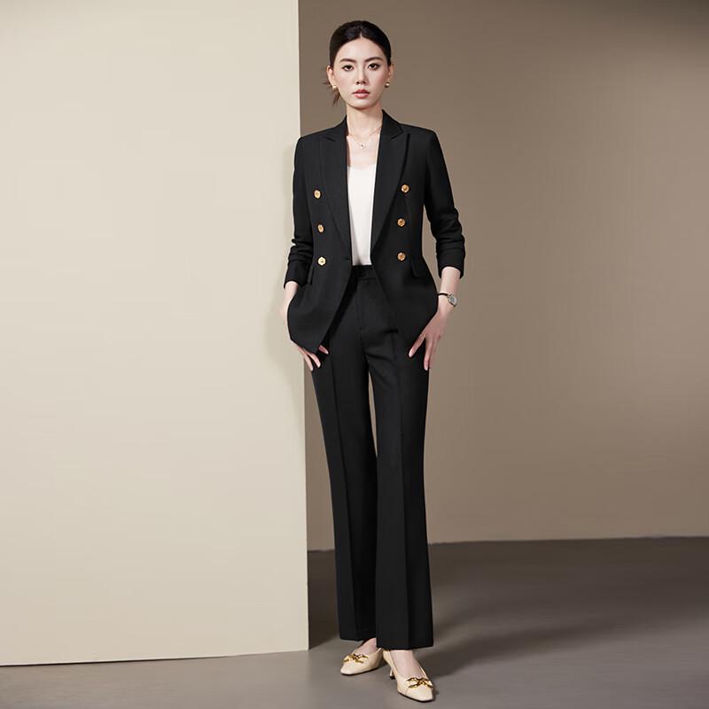 Teluoman Women's Double-Breasted Business Casual Suit Set