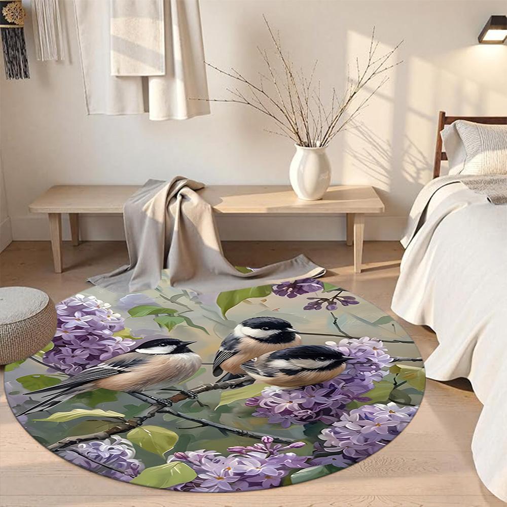 Bird Round Area Rug Suitable for Playrooms Decorate Room Dormitory Dining Room Anti-slip Round Rug Decorate Offices