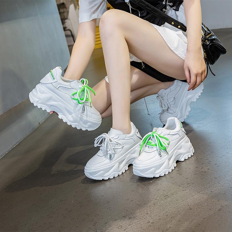 Dad shoes women's ins tide 2025 new leather breathable platform casual shoes inner height increase sports shoes small size 32