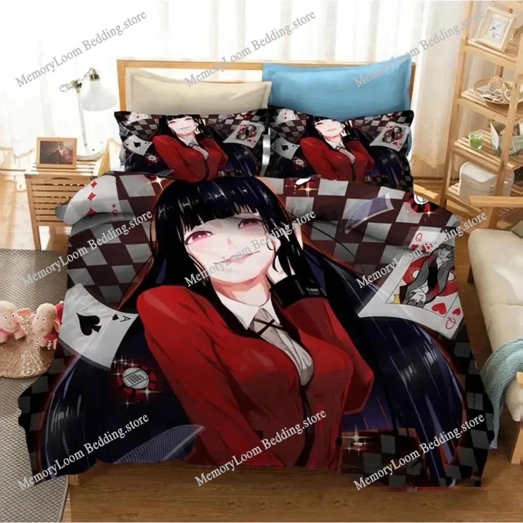 Kakegurui Yumeko Jabami Cute Bedding Set Cartoon Anime Adult Kid Bedroom Soft Duvet Cover 3D Print Vibrant Kawaii Anime Cozy Set