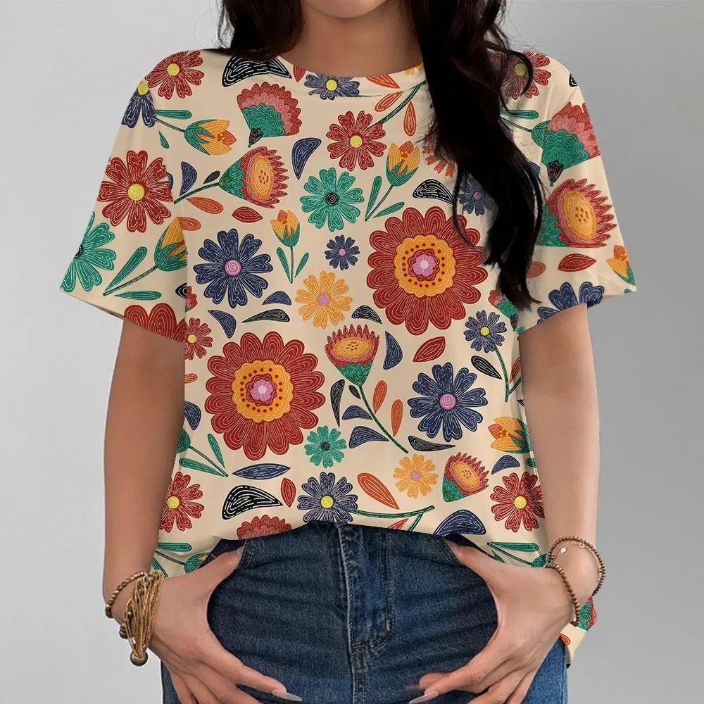 3D printed pattern T-shirt, summer and spring short sleeved round neck casual top, women's clothing