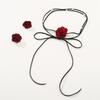 Stylish Camellia Jewelry Set Unique Flower Beaded Necklace and Earrings Floral Theme Neckchain Ear Studs Ornament