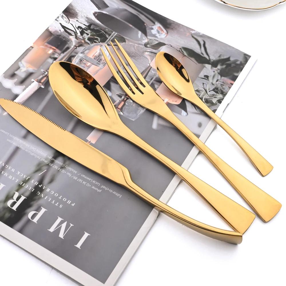24Pcs/Set Cutlery Sets 304 Stainless Steel Mirror Tableware Knife Forks Spoons Silverware Dinnerware Kitchen Flatware Gift Box