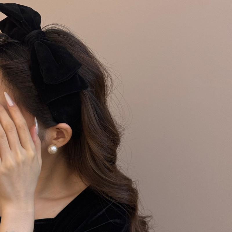 Red Black Velvet Wide Bow Headband For Girls Women Winter Hairband Fashion Temperament New Year Hair Accessories