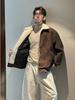 Men's American Style Tie-Dye Lamb Wool PU Leather Rivet Jacket