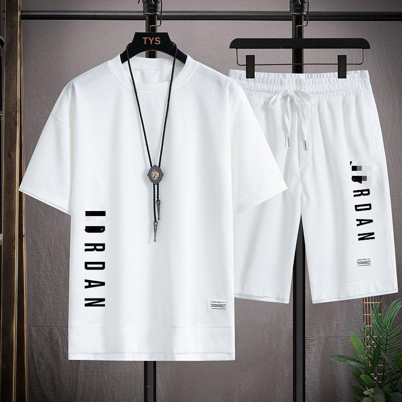 Men's Waffle Knit Short-Sleeve T-Shirt & Shorts Set, Casual Summer Sportswear