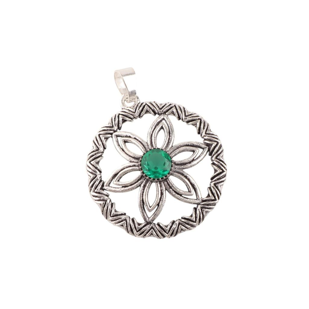 Chrome Diopside Gemstone 925 Sterling Silver Jewelry Flower Chain Pendant 1.48" CP-29-1