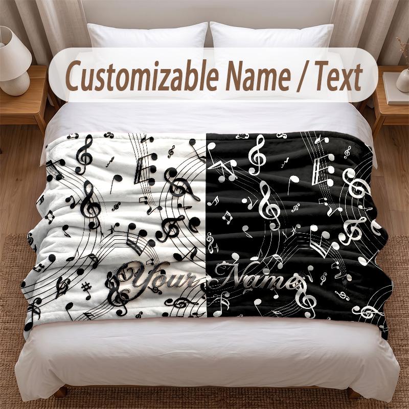 Music General Theme Soft Blanket Personalized Custom Name Text Print Warm Blanket Home Sofa Bedroom Decor