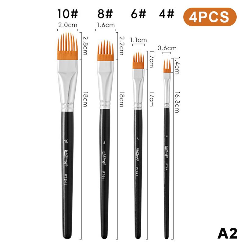 4Pcs Serrated Art Paintbrush Set Non-Slip Handle Leaf Painting Brushes for Home Landscape Sketching Art Lovers