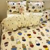 Cartoon Bear Washed Cotton Four-piece Set, Bed Sheet Quilt Cover, Bedding Three-piece Set, Dormitory