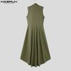 INCERUN Men Sleeveless Button Cutout Irregular Ruffled Long Vest Cardigan Waistcoats