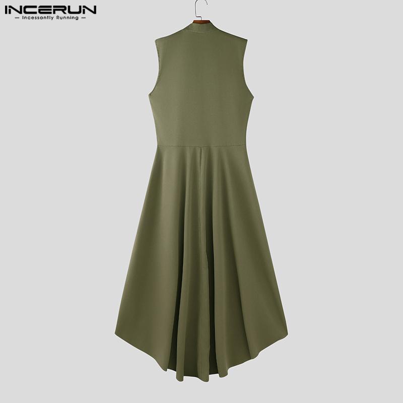 INCERUN Men Sleeveless Button Cutout Irregular Ruffled Long Vest Cardigan Waistcoats