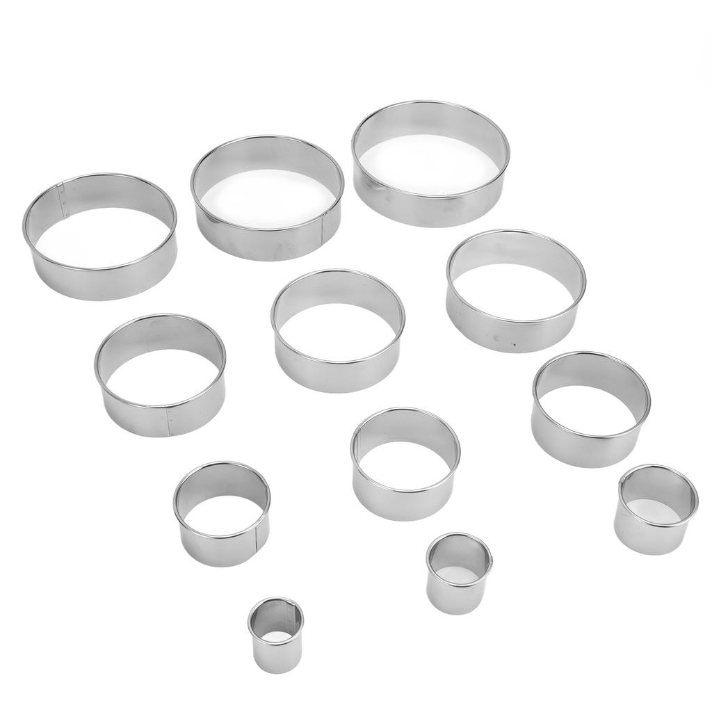 12pcs Portable Round Cookie Molds Mousse Cake Ring Mould Stainless Steel Baking Accessories