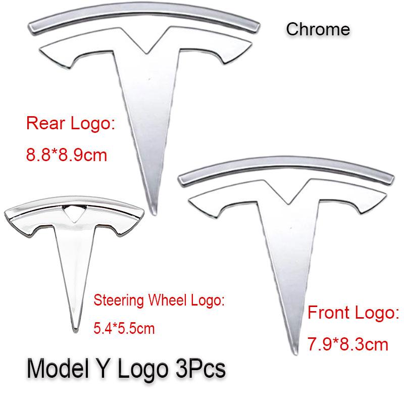 3Pcs ABS Car Front Hood Emblem Rear Trunk Badge Steering Wheel Cover Sticker For Tesla Model 3 Model Y Decals Accessories