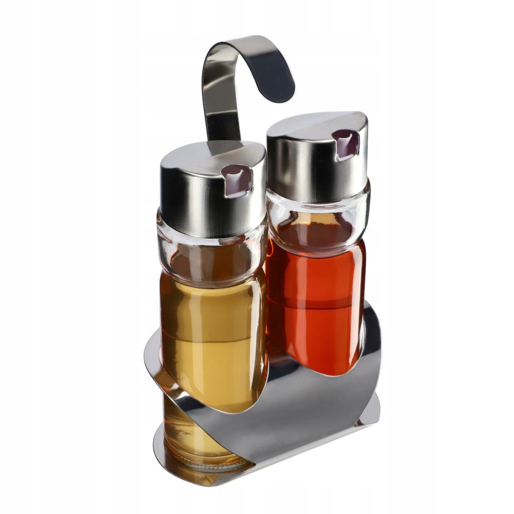 KADAX Butelka Szklana Na Oliwę Ocet 2x100ml Zestaw Do Oliwy Octu + Stojak