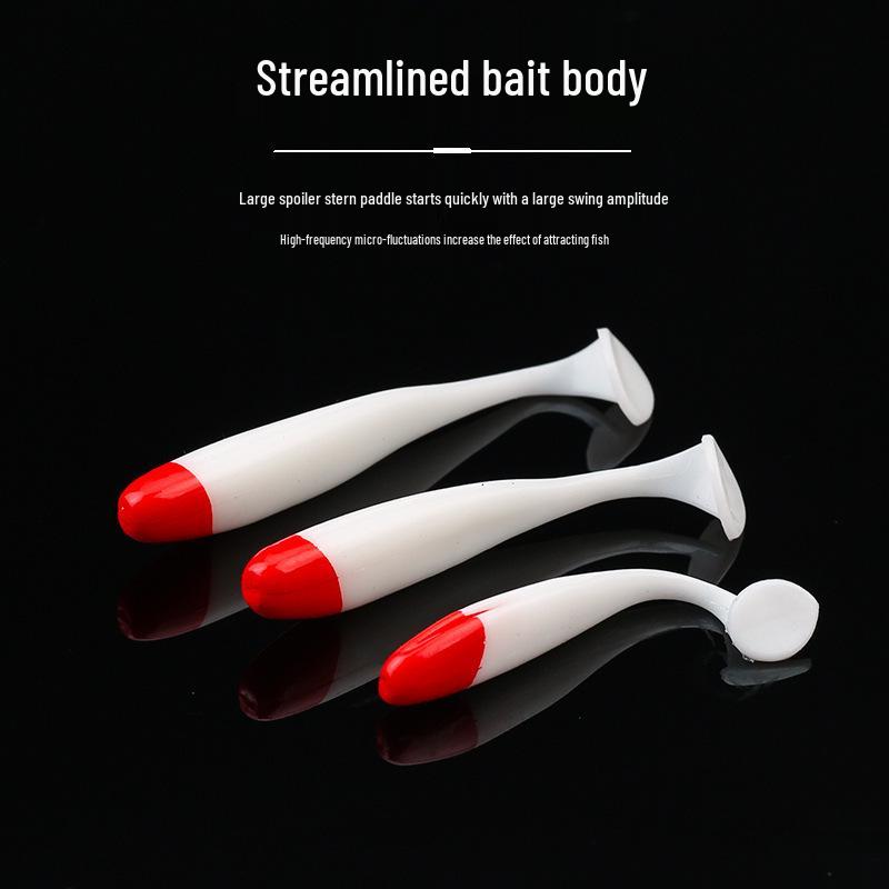 Red Head White Body T-Tail Soft Lure, Ultra-Soft Bait, Available in Small and Large Sizes.