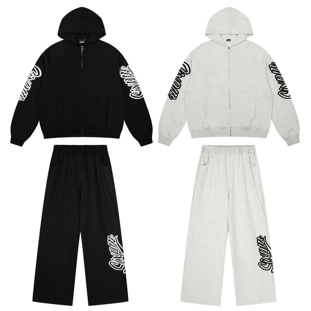 Trendige 6PM schwere Baumwoll-Reißverschlussjacke: Lockerer Schnitt, Streetwear-Stil mit aufgesetzter Stickerei.