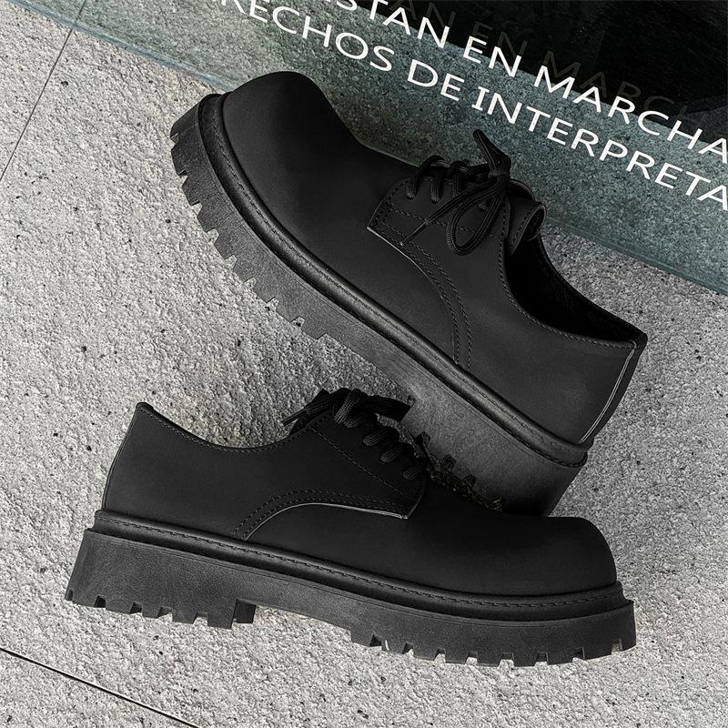 

Туфли дерби с большой головкой мужские низкие на толстой подошве с увеличением роста в британском стиле молодежные повседневные кожаные туфли персонализированные нишевые ботинки Мартина 44 чёрный