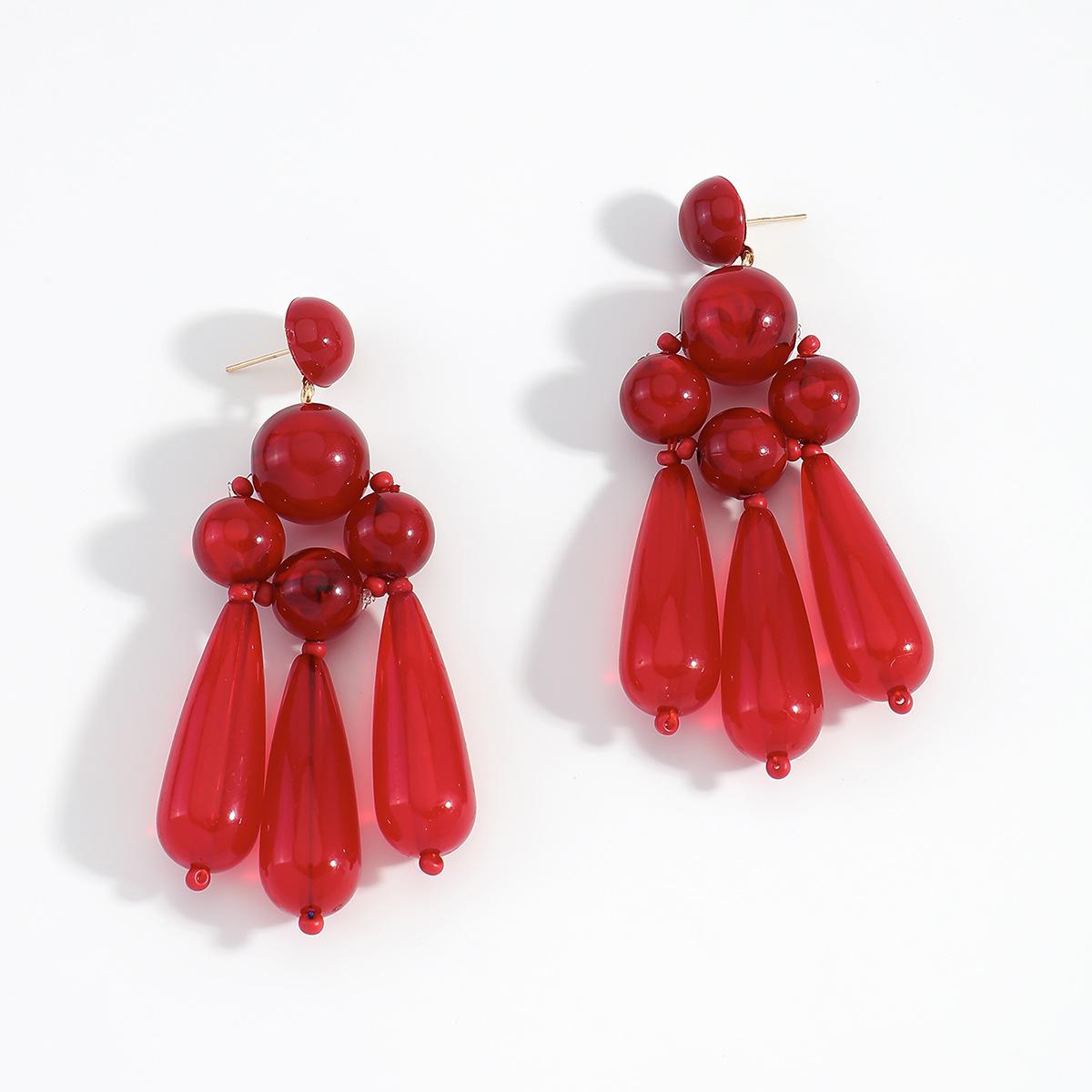 Retro light luxury geometric fringed earrings Bohemian fashion personality light luxury high-end resin earrings