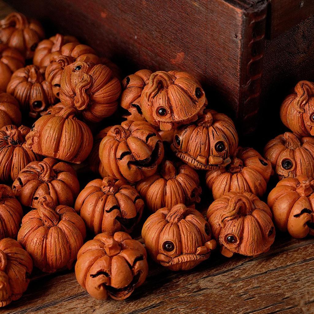 16 Pieces Miniature Pumpkin Figurines Decorative Halloween Garden Adornments Resin for Desk Outdoor Garden Home Party
