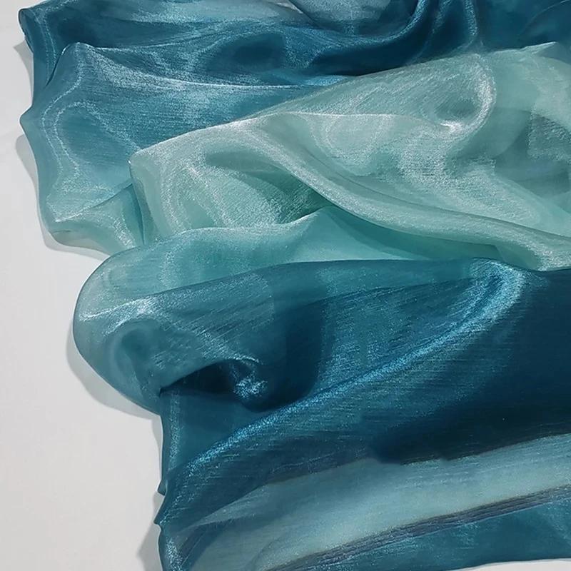 Wide 150cm Shiny Gradient Organza Fabric Glossy Thin Gauze Voile Fabric Diy Sewing Dress Hanfu Stage Costume Crafts Background