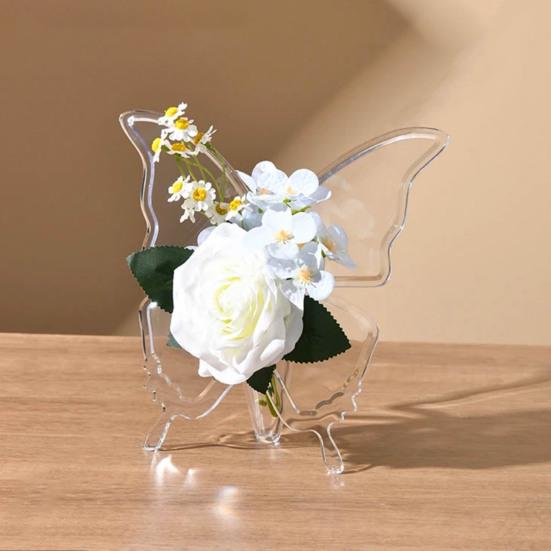 Vaso Decorativo Borboleta em Acrílico Transparente para Mesa de Desktop, Flores para Quarto, Casamento, Centro de Mesa