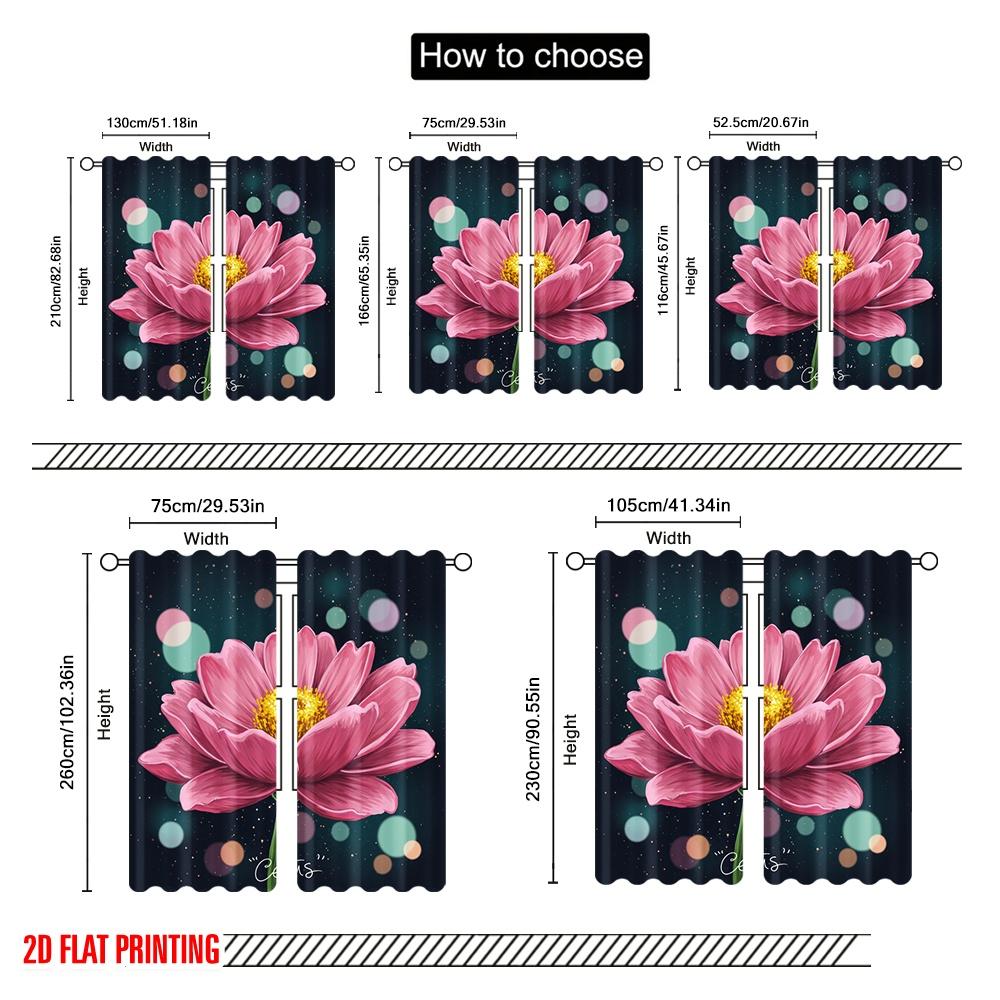2pcs 2D flat printing Drapes Pink Flower Polyester Fabric Without Electricity Holiday Decorations for Indoor Celebrations Room
