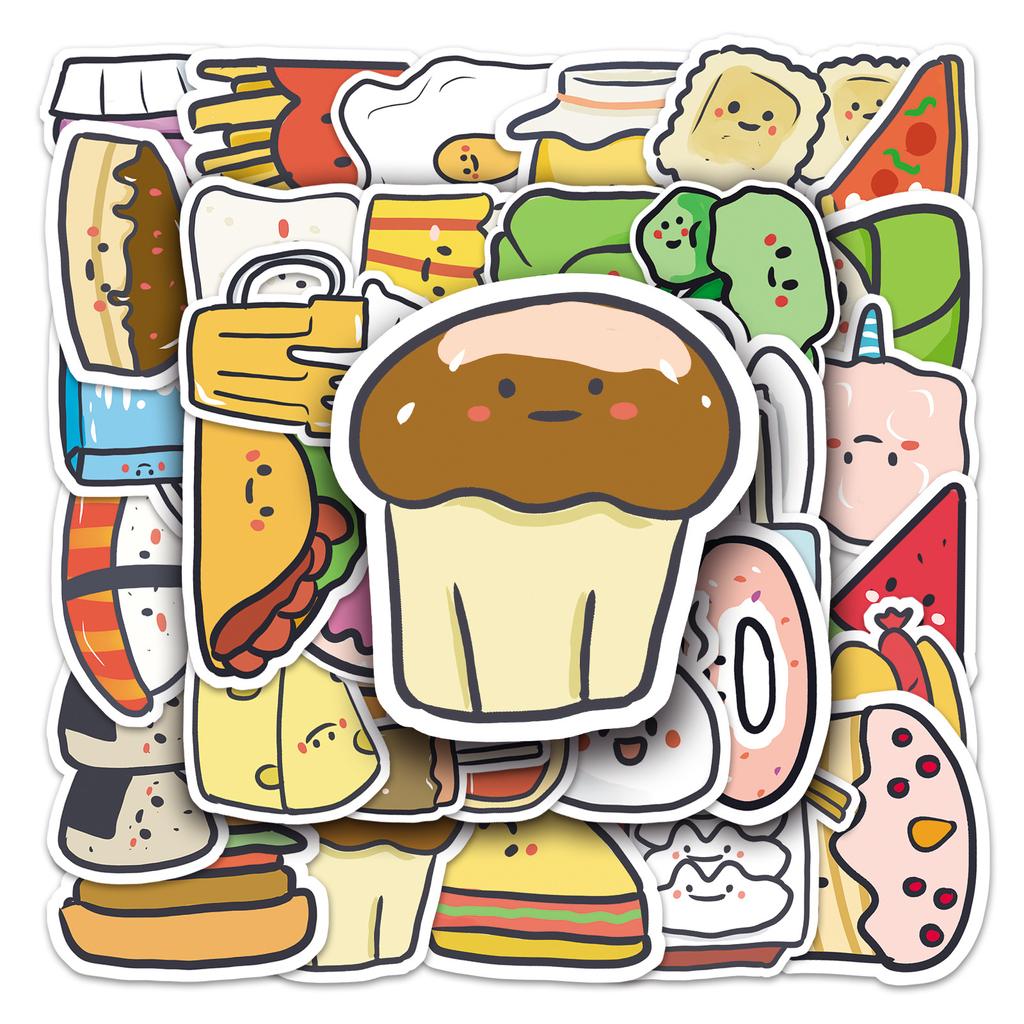 50 Handgemalte Lebensmittel-Doodles Personalisiert Nicht verletzend Guka Cartoon Kreativ DIY Wasserbecher Koffer Aufkleber Wasserdicht