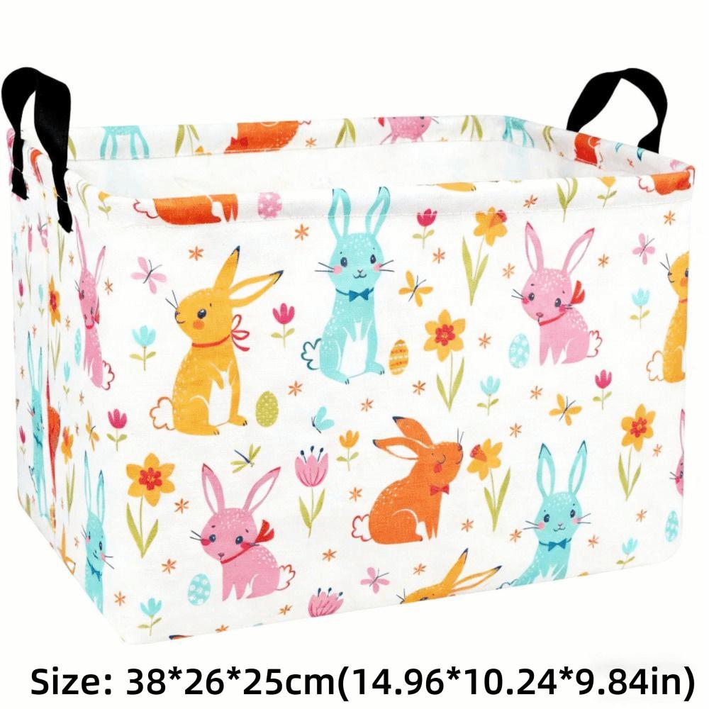 Cartoon Rectangular Easter Basket Foldable with Handle Storage Organizer Bin Box Easter Room Decor Clothes Laundry Hamper