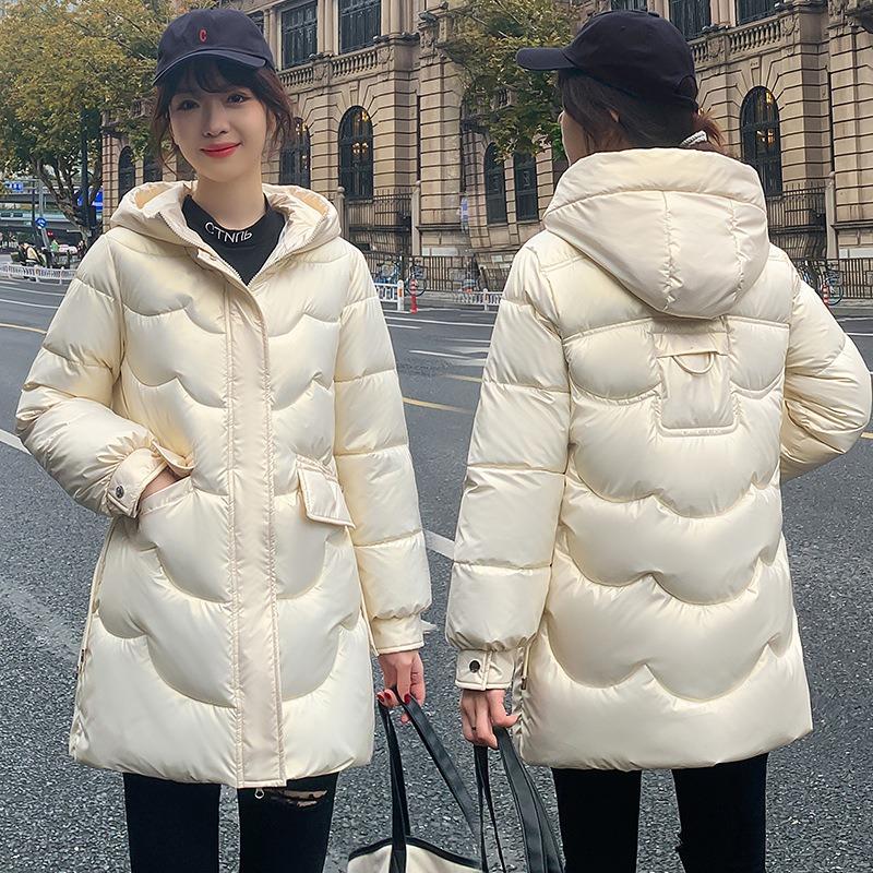 Glossy leave-in down cotton-padded jacket women's medium and long loose winter jacket cotton-padded jacket new trendy