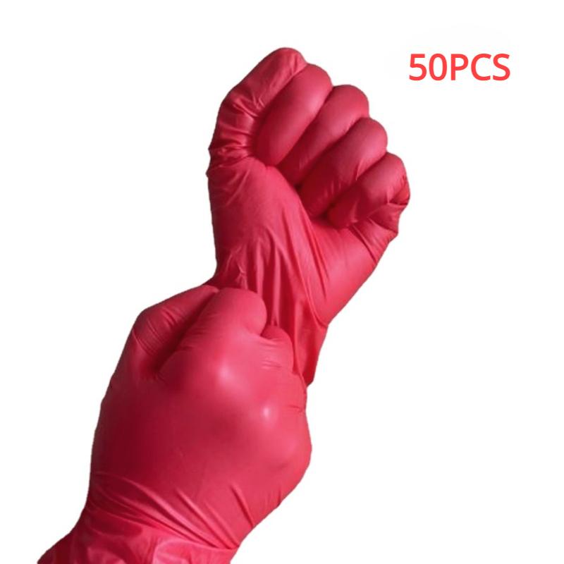 50/20PCS Disposable Red Nitrile Gloves Latex Free Waterproof Durable Work Suitable  Kitchen Cooking Food Beauty Salon Homework