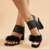 Fashion Luxury Lace Flower Decoration Slip On Black Sandals Women 2025 Summer Square Toe High Heel Sandals Fashion Beach Shoes Women