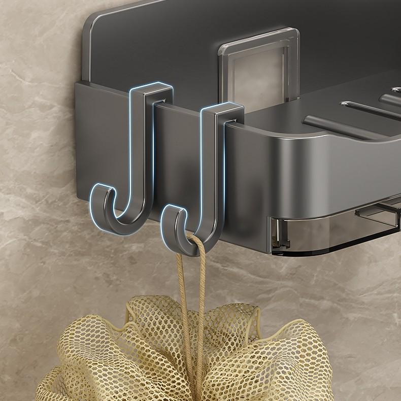Punch-Free Wall-Mounted Soap Dish with Drainage and Hook - High Capacity Bathroom Storage Rack
