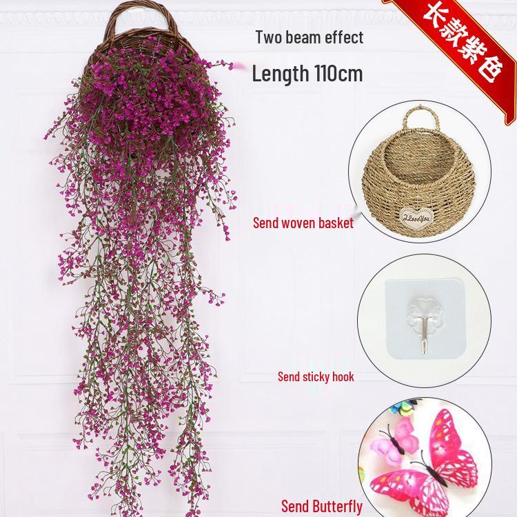 Wall-Mounted Artificial Hanging Vines with Spider Plant in Basket for Living Room Decor