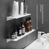 Estante de pared para baño de aluminio negro sin perforaciones