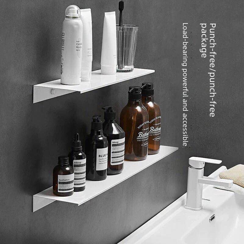 Estante de pared para baño de aluminio negro sin perforaciones