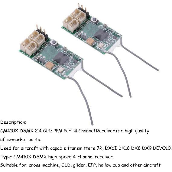 Acxico 2Pcs Mini CM410X 4 Channel DSMX DSM2 Receiver 2.4GHz PPM Port Support JR DX6I