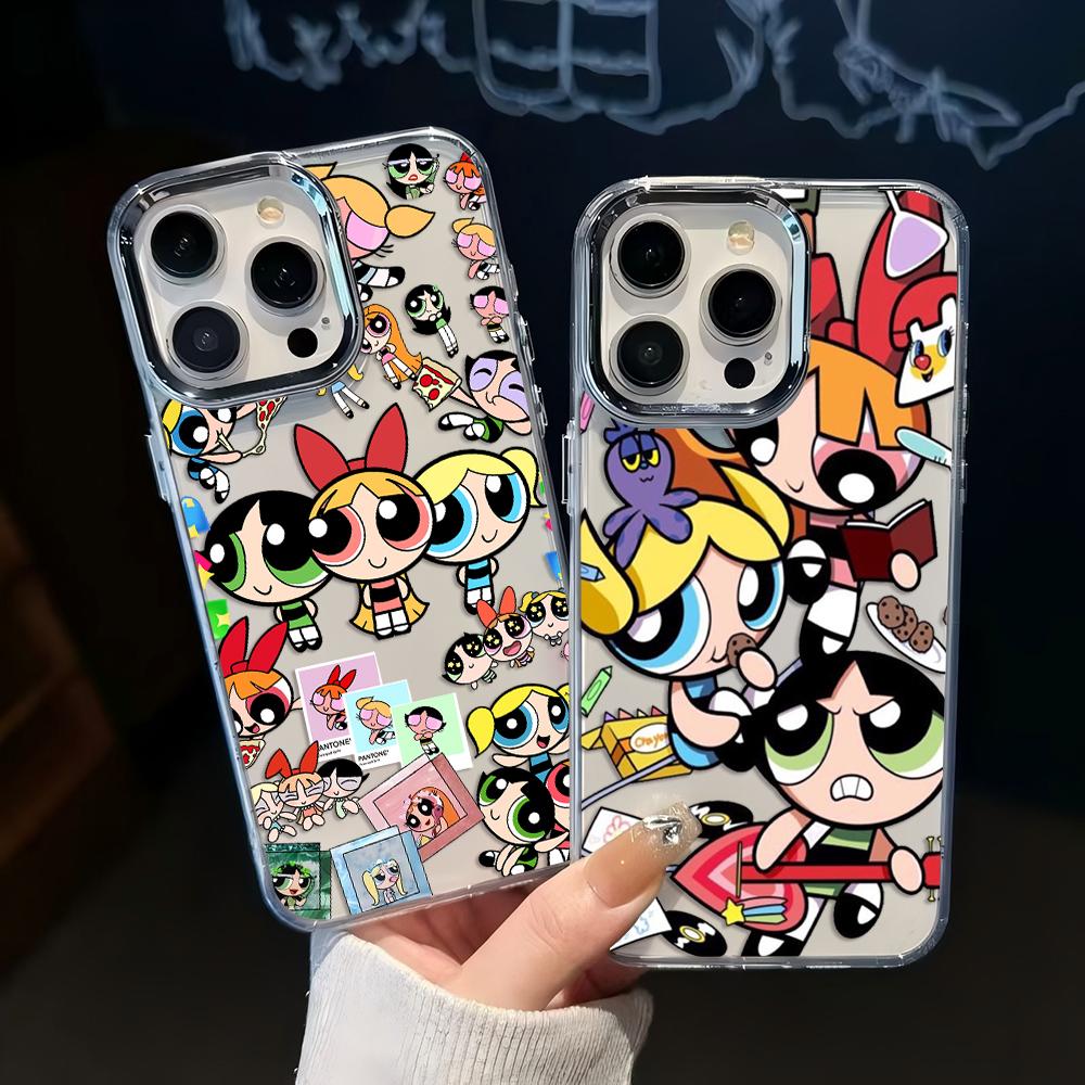 Cartoon P-Powerpuffs G-Girls Plating Phone Case for Oppo Find A5X A5 F29 X8 A60 A3X A3 A2 A78 A98 A79 A78 A59 A58 A38 Pro 4G 5G
