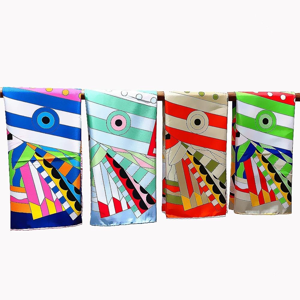 Bright Color 90CM Manual Hand Rolled Twill Silk Scarf Women Brand Colorful Horse Square Scarves Foulards Hijab